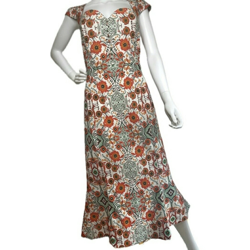 Cream A-line Midi Dress with Flutter Sleeves